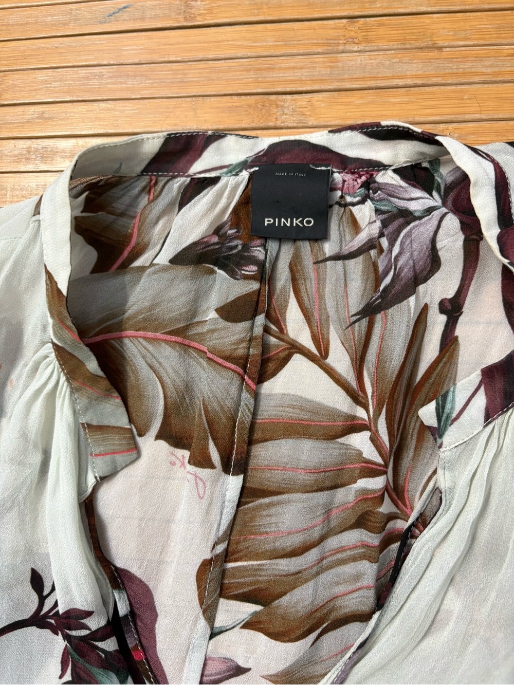 Pinko Botanical Print Blouse in Cream, Brown & Pink
